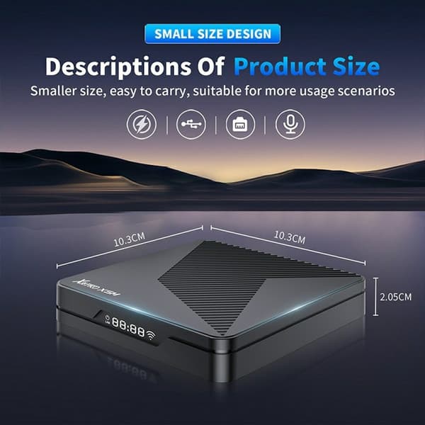 TV-box 4+32 GB Android 14 4K HDR10+ WiFi 6 Bluetooth 5.0 röststyrd fjärrkontroll Svart