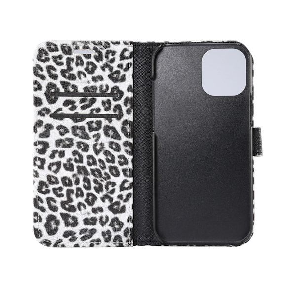 Leopardmønster tegnebogsovertræk til iPhone 12/12 Pro White
