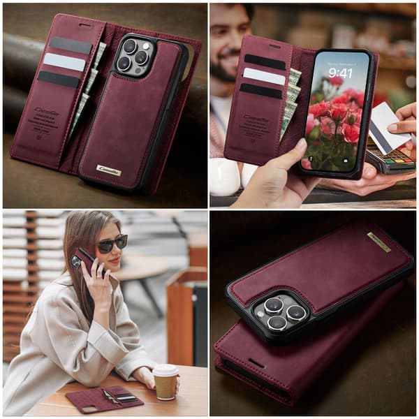 CASEME Til iPhone 15 Pro Lommebokdeksel Magnetisk Avtakbar RFID Beskyttelse Red