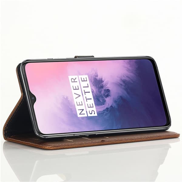 Retro Style Wallet Stand Kansi - OnePlus 7 - Coffee Brown