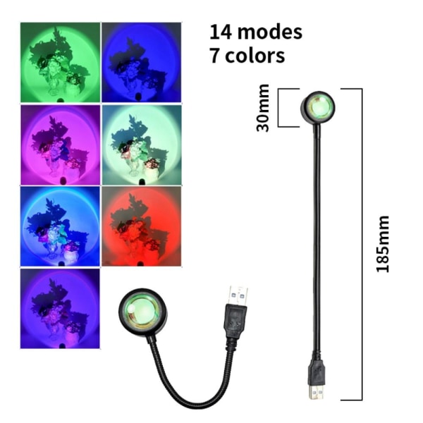 USB Lampa bil sovrum tak Projektor Solnedgång - 7 färger multifärg