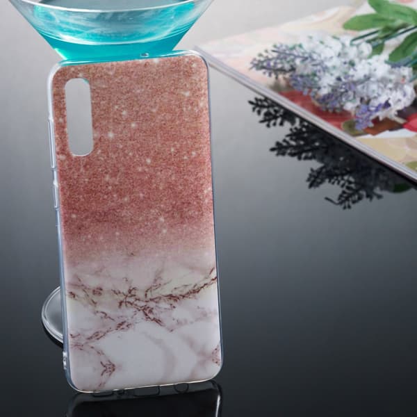 Marble Pattern IMD TPU Soft Back Suojakuori - Samsung Galaxy A70 - Style J Black
