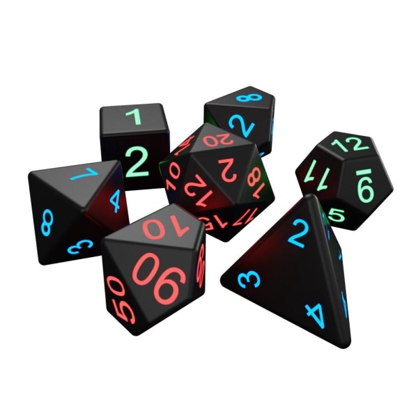 7 stk/sæt LED-lysende terningpolyhedron terningespil Festterninger Black