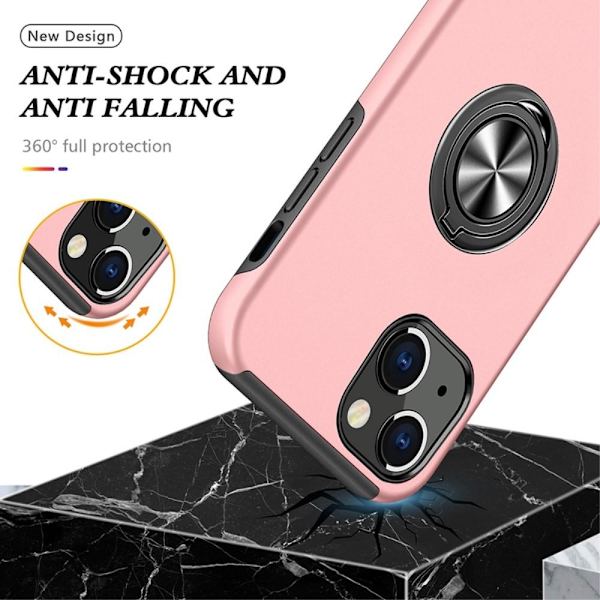 iPhone 14 Plus Finger Ring Kickstand Hybrid Case - Rosa Pink