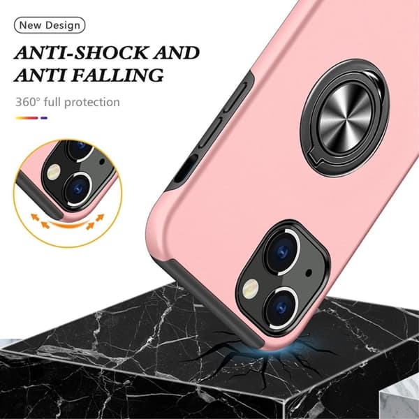 iPhone 14 Plus Fingerring Kickstand Hybrid Taske - Lyserød Pink