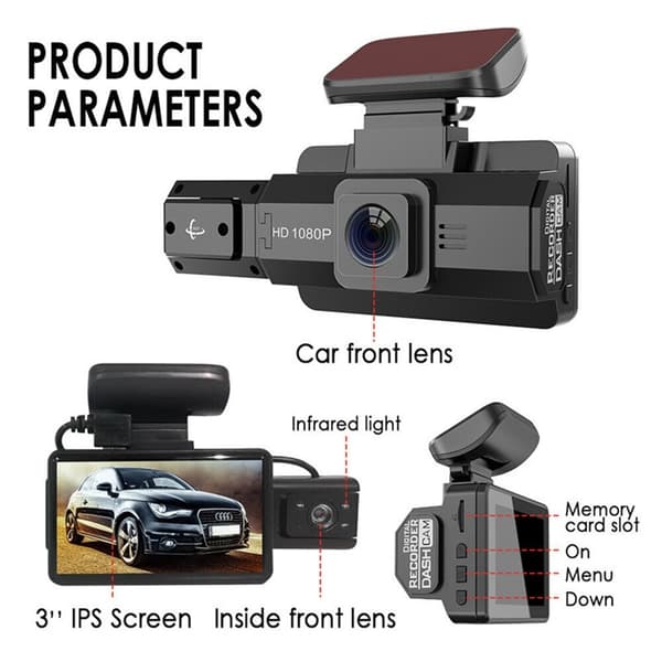 Front- og bakopptak Dash Cam 1080P HD Night Vision Bilkameraopptaker Black