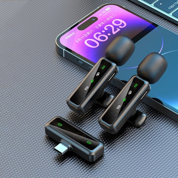 Trådlös Lavalier-mikrofon Brusreducerande 2 sändare + 1 mottagare - USB-C Svart