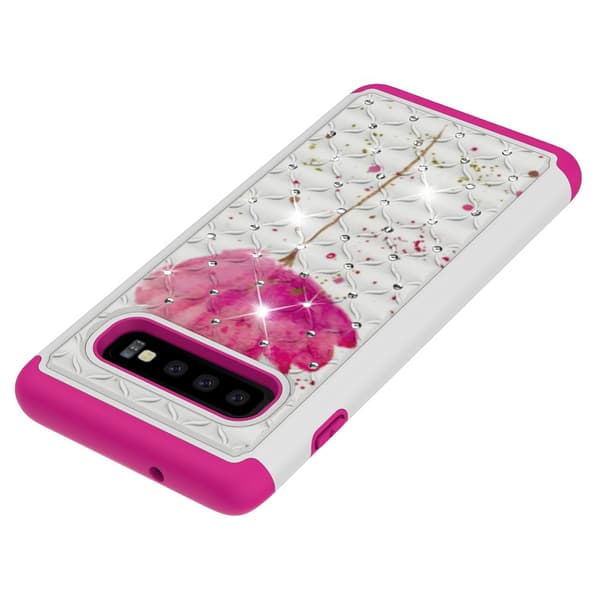 Samsung Galaxy S10 Pattern PC TPU Phone Shell - Vaaleanpunainen Flower Black