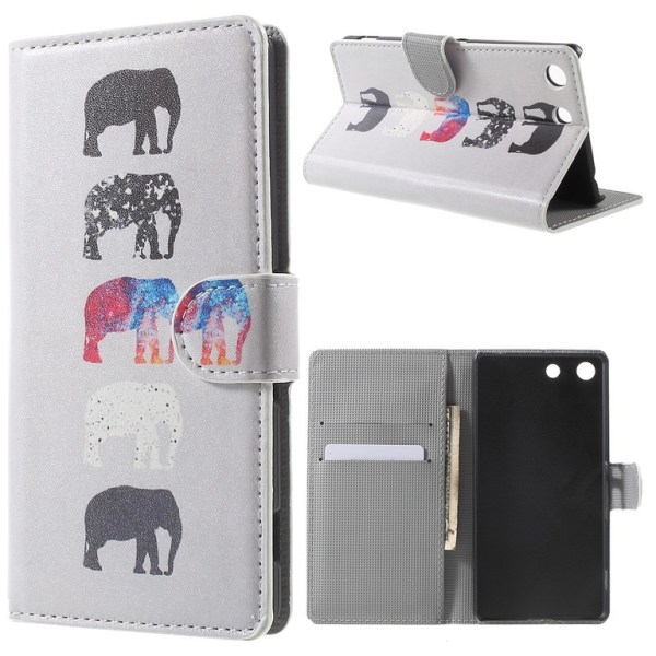Sony Xperia M5 -lompakkokotelo värikkäät norsut Black