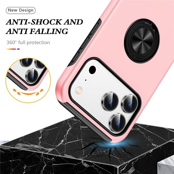 For iPhone 17 Pro Hybrid-deksel med Fingerring Pink