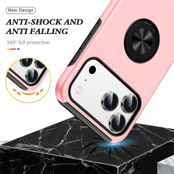 Til iPhone 17 Pro Finger Ring Kickstand Hybrid Taske Pink