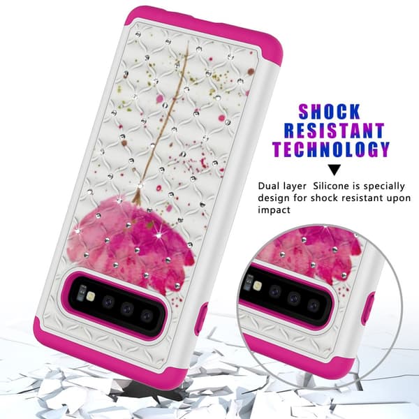 Samsung Galaxy S10 Pattern PC TPU Phone Shell - Vaaleanpunainen Flower Black