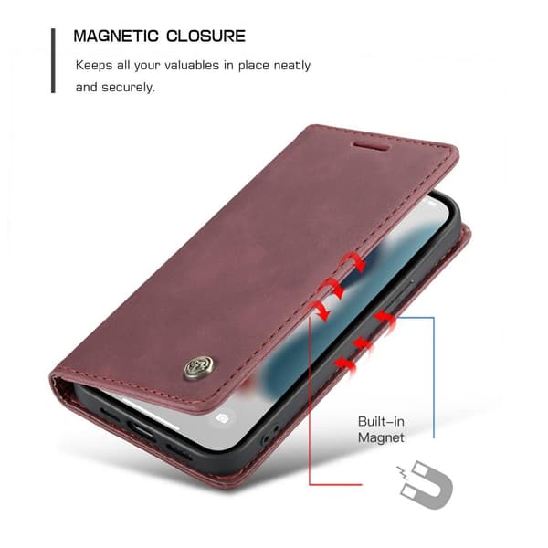 CASEME Retro Wallet Case for iPhone 13 - Winered Red