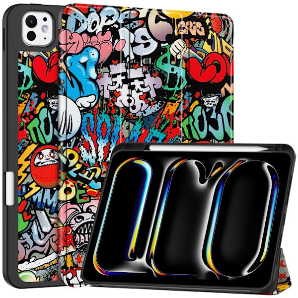 iPad Pro 11 (2024) Kolminkertainen Teline Tabletin Suojakuori Kynäpidikkeellä - Graffiti Multicolor