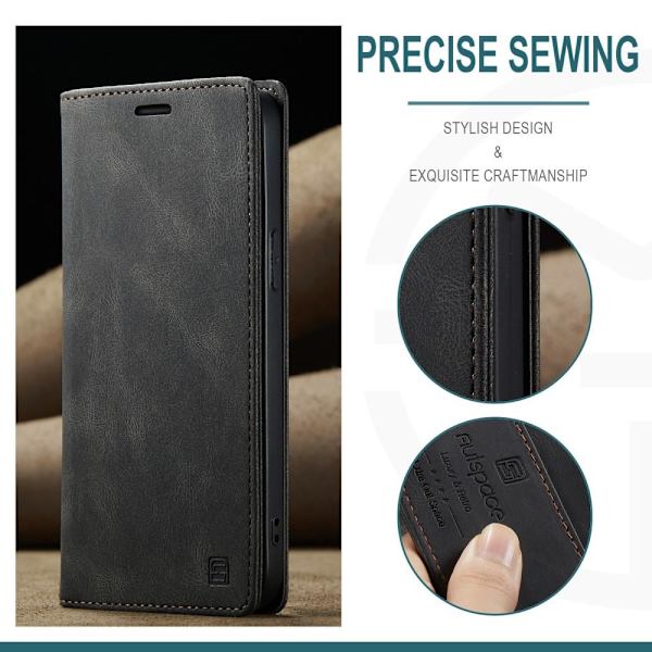 AUTSPACE A01 Retro Lommebokveske for iPhone 13 - Svart Black
