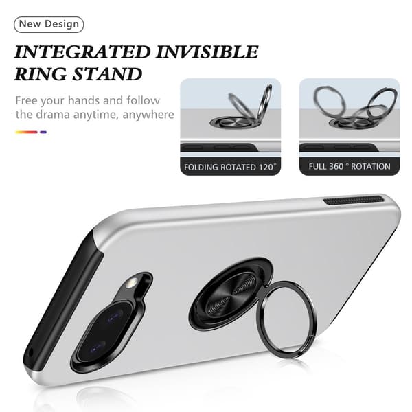Google Pixel 9A sormenrengasjalustan hybridikotelo Silver