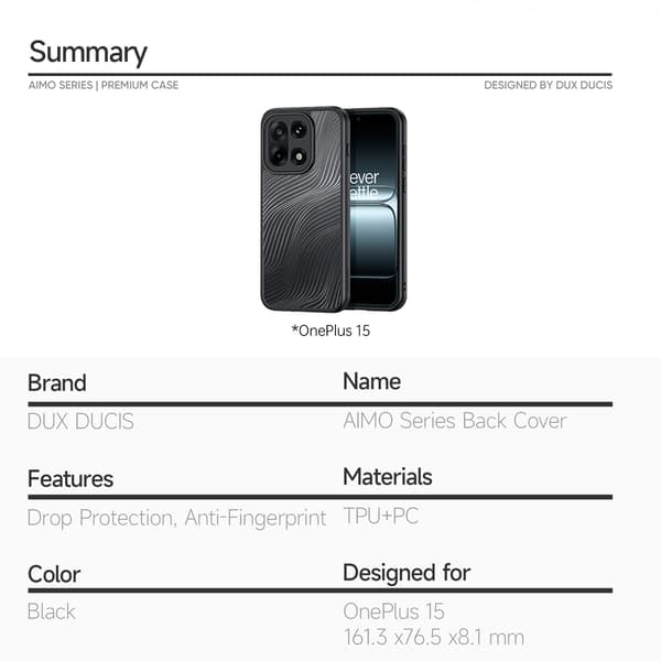 DUX DUCIS mobildeksel for OnePlus 15 5G Black