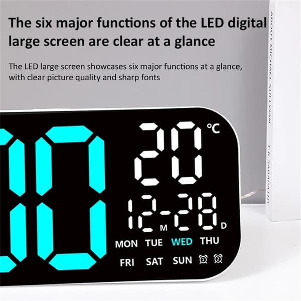 Stor LED-klocka 19,5" Väggklocka multifunktion kalender termometer fjärrkontroll Svart