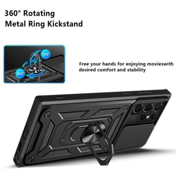 Samsung Galaxy S23 Ultra Stødsikker TPU+PC Kickstand Telefontaske Bilmontering Metalplade - Sort Black