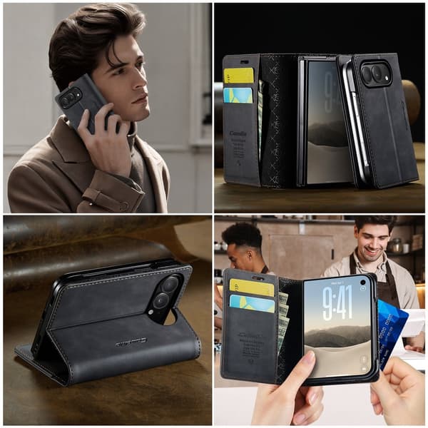 CASEME Telefonpungcover med kalveskindstekstur til iPhone Duo Black
