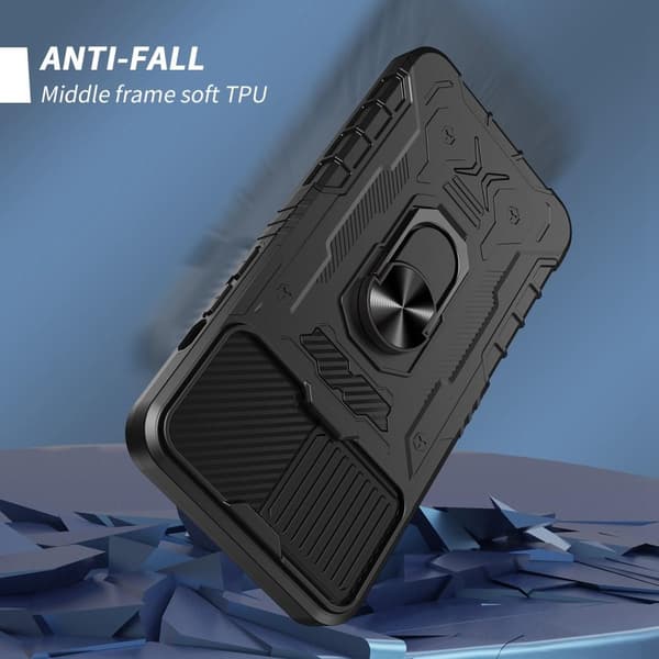 iPhone 14 Pro Max Hybrid - deksel med fingerring og kamerabeskyttelse+herdet glass Black