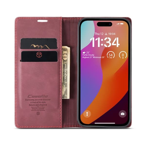 CASEME Retro lompakkokotelo iPhone 16 Pro Red