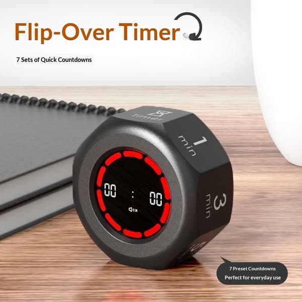 Timer Flip, visuell tidshantering, 7 nedräkningar, ljudlös, LED-indikator Svart