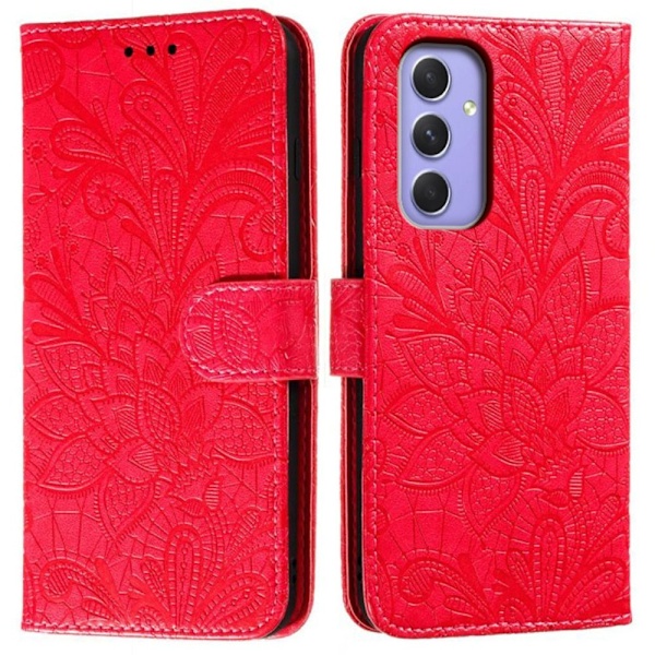 Til Samsung Galaxy A16 5G / A16 4G Flip Cover i PU Læder med Blomster Mønster Red