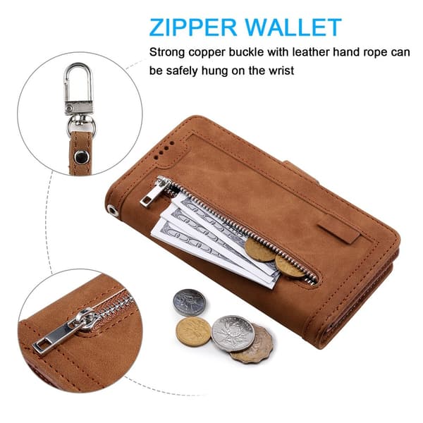 Til Xiaomi 17T Pro Lommebokdeksel Zipper Wallet Brown