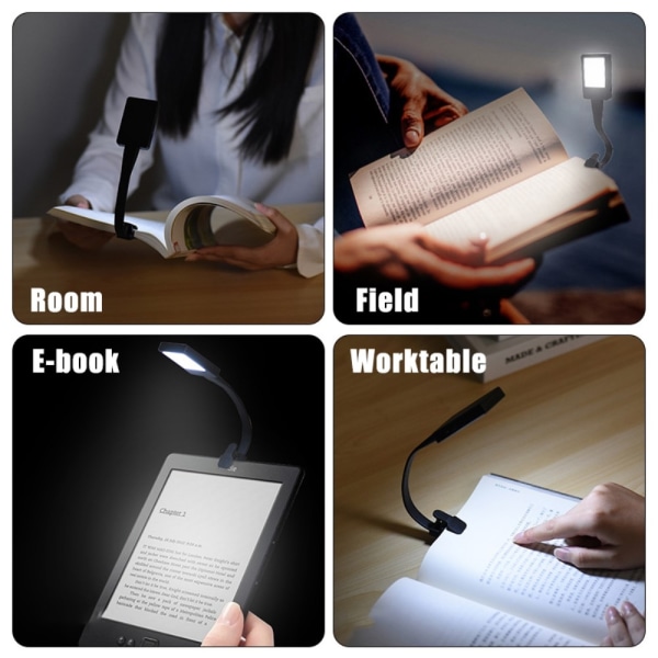 Genopladeligt læselys læselampe Clip On LED Book Light - Hvid White