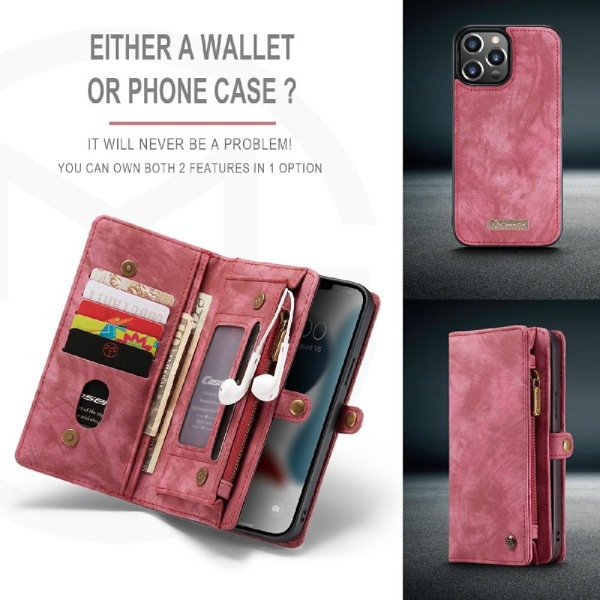 CASEME iPhone 13 Pro 2-in-1 Wallet -puhelimen kuori - punainen Red