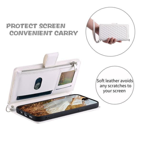For Google Pixel 10 Pro XL Zipper Wallet Case Rhombus Phone Cover White
