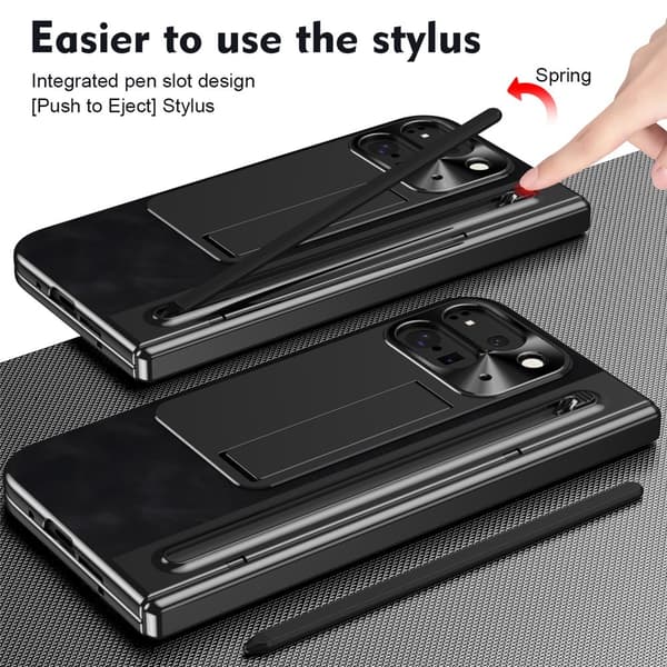 Til Google Pixel 10 Pro Fold Etui Kickstand med Hærdet Glasfilm, Stylus - Sort Black