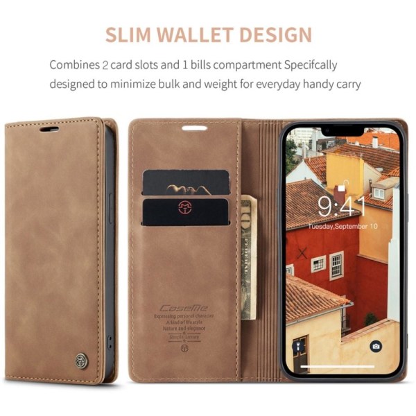 CASEME Retro Wallet Case for iPhone 14 Pro - Light Brown Brown