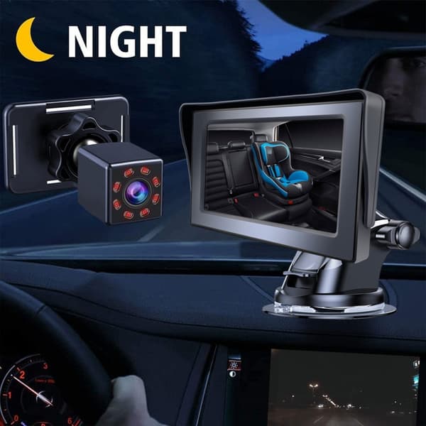 360 grader roterbart 4,3" nattsyn bil babymonitor kamera for sikker kjøring Black