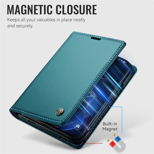 CASEME Glanset telefonlommebokdeksel med litchi tekstur til iPhone Duo Green