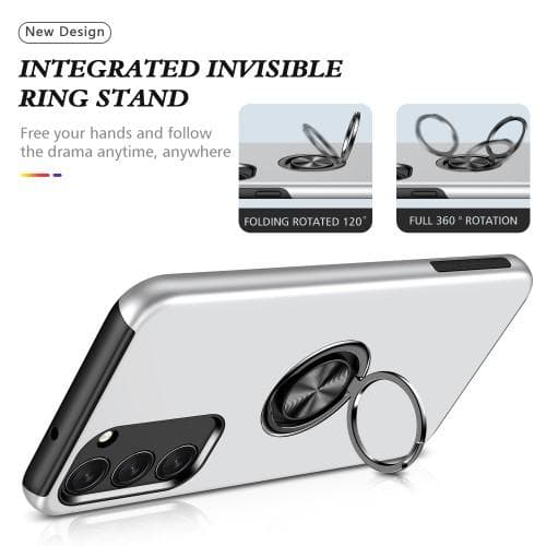 Samsung Galaxy S23+ Finger Ring Stativ Hybrid Deksel - Sølv Silver