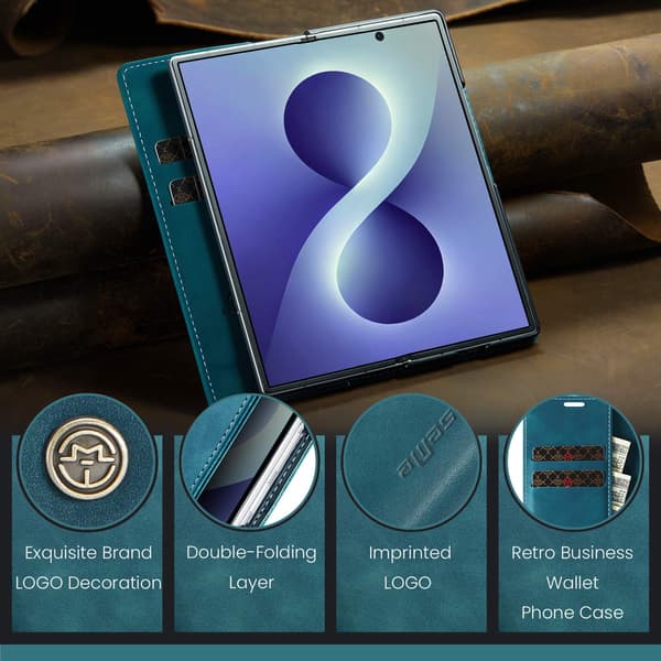 CASEME Telefonplånboksfodral med stöd till Samsung Galaxy Z Fold8 Ultra Blå