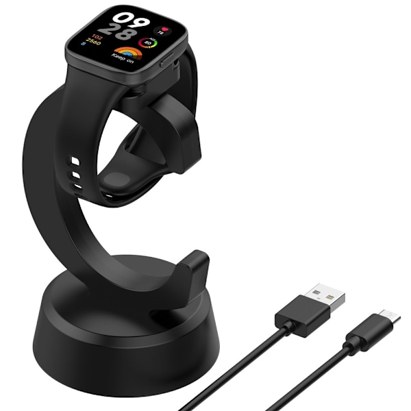 Til Xiaomi Redmi Watch 3 / Watch 2 / Watch 2 Lite Oplader & Dock 1m kabel Black