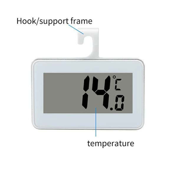 Digitalt kjøleskaps- og frysertermometer med LCD-skjerm, krok og magnet White