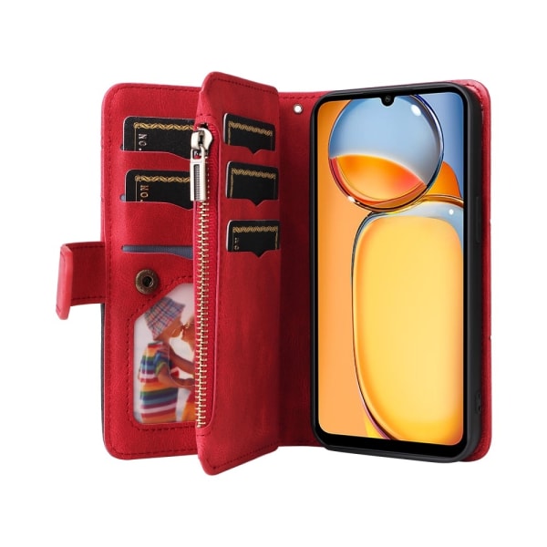 KT Wallet Case for Xiaomi Redmi 13C - Red-Black Red