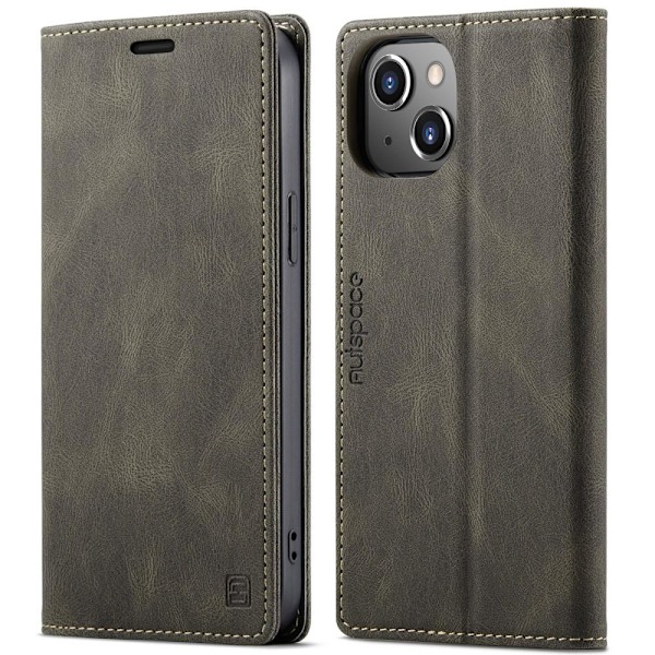 AUTSPACE A01 Retro tegnebog taske til iPhone 13 - Kaffe Brown