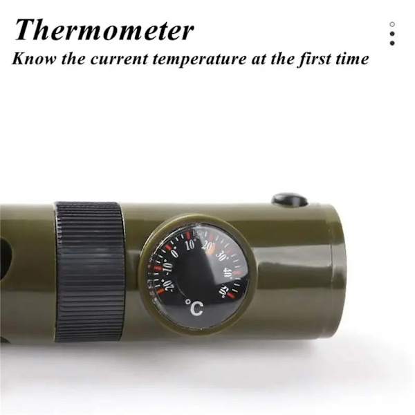 7 i 1 Visselpipa Hög Decibel Survival Whistle Ficklampa Kompass Termometer mm Grön one size