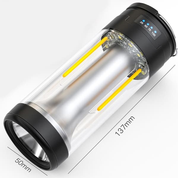 3-i-1 Lampe Camping Dobbel lyskilde Oppladbar Orange
