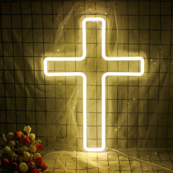 LED Kors Cross Neonskylt USB-driven dimbar Lampa Dekoration för Kyrka och Fest Vit