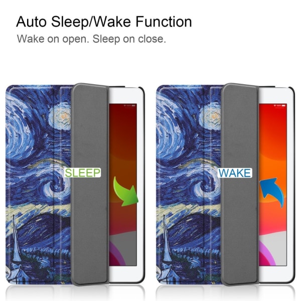 Apple iPad 10.2 2021/2020/2019 Kuvio PU-kolminkertainen teline -tablettikotelo - abstrakti Multicolor