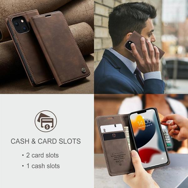 CASEME Retro Lommebok Etui for iPhone 13 - Kaffe Dark brown