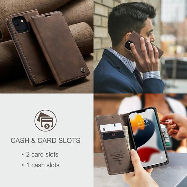 CASEME Retro tegnebog taske til iPhone 13 - Kaffe Dark brown