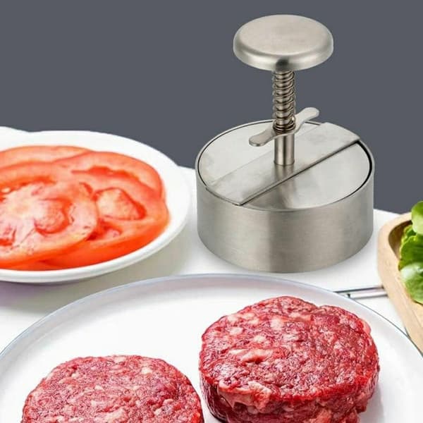 Hamburgerpresse (11,4 cm) i rustfritt stål med fjær og avtakbare deler Silver