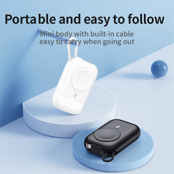 Qi Trådlös Powerbank Till Apple Watch Series 7/6/5/4/3/2/1 2580mAh Svart